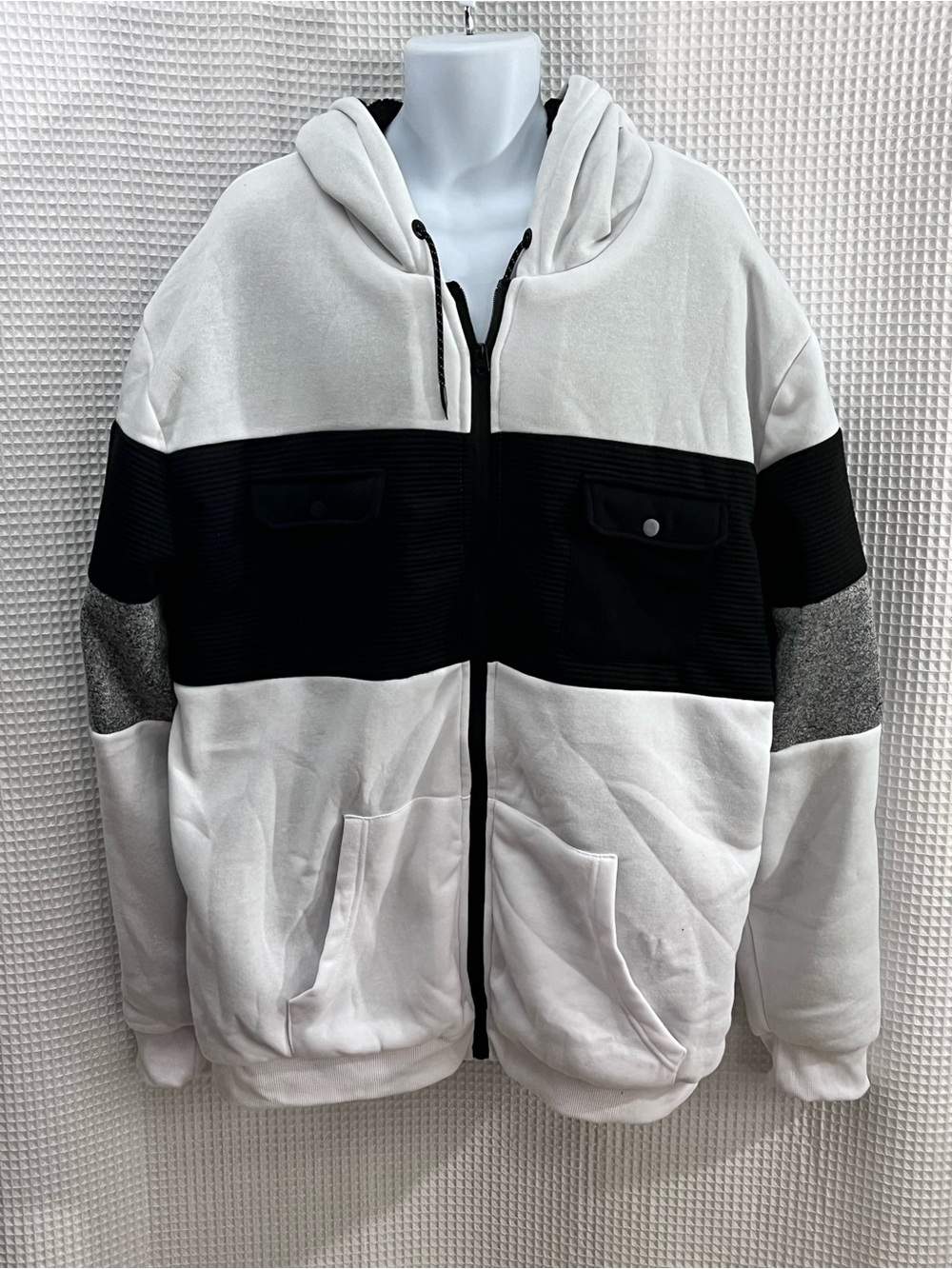 Steve’s Jeans Men’s Hooded Zip up jacket in White and Black size 5XL